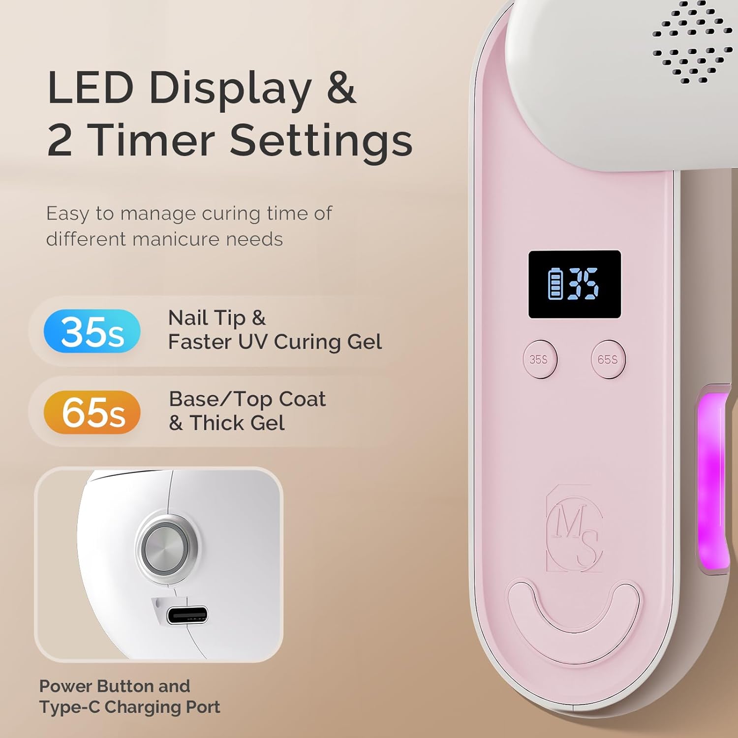 MelodySusie Plus20F Cordless UV Nail Lamp, Innovative UV Protection Light for Gel Nails with 2 Timers & LED Display,Rechargeable Nail Art Tools for Manicure Fast Curing Gel Polish at Salon & Home