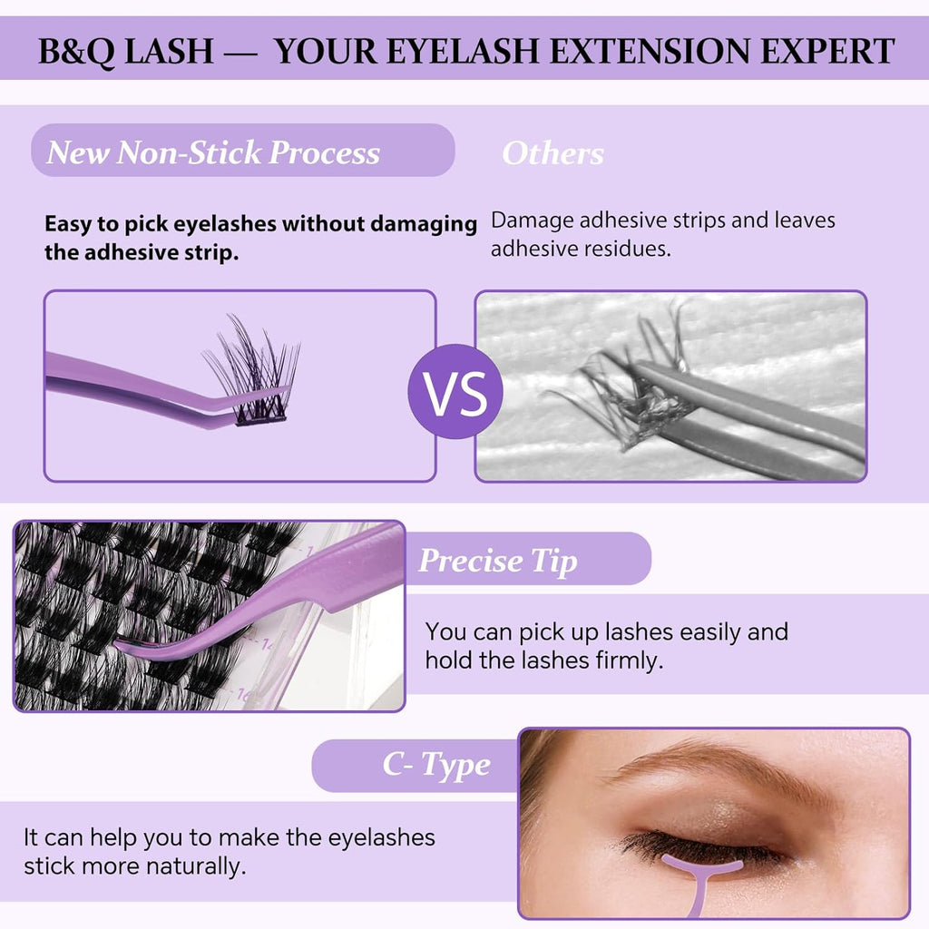 Eyelash Applicator Tool 3 PCS Lash Applicator Tool Kit Lash Tweezers for Eyelash Extensions Application Tool and Removal （Purple,3 PCS）