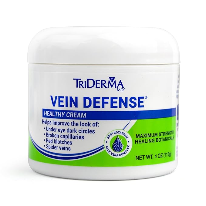 TriDerma Vein Defense Healthy Cream, Helps Improve the look of Spider Veins, Broken Capillaries, Red Blotches and Under Eye Dark Circles 4 oz
