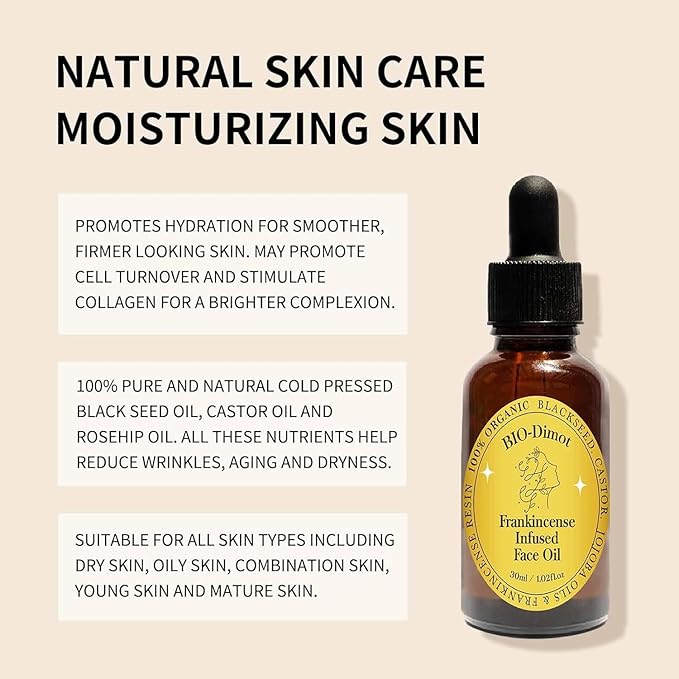 Frankincense Resin Oil For Face，Frankincense Resin Infused Organic Black Seed & Jojoba Oils,Natural skin Care moisturizing, Facial Anti-Aging Moisturizing skin Serum (1)