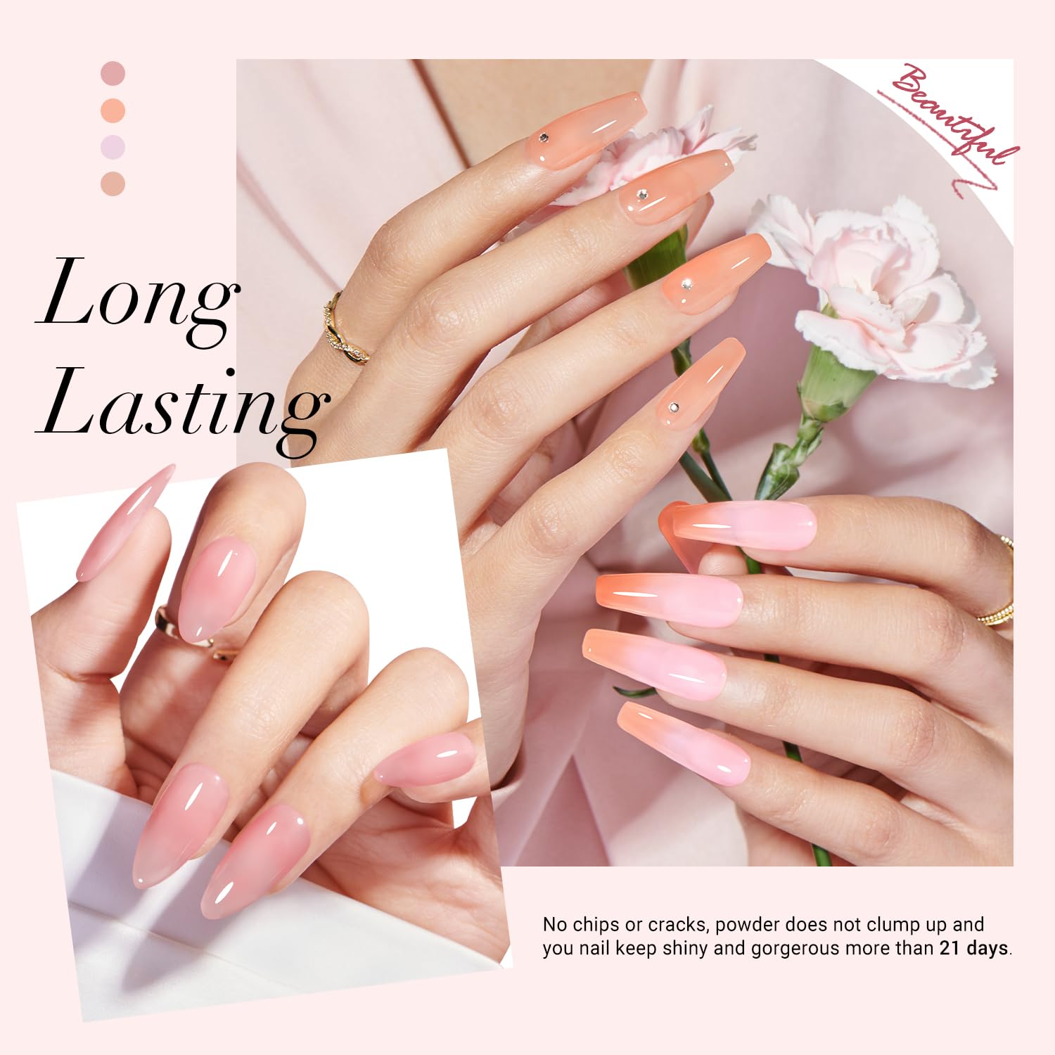 AZUREBEAUTY Dip Powder Nail Starter Kit, 4 Colors Translucent Jelly Nude Gentle Pink Dipping Powder System Liquid Set with Base & Top Coat Activator for French Nail Art Manicure Salon DIY