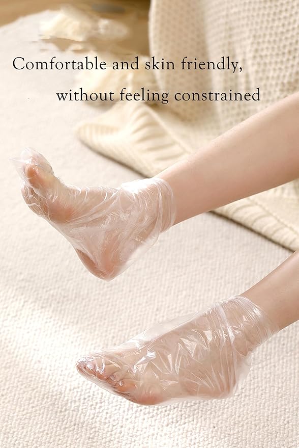 Zittop 100Pcs Plastic Foot Covers 2024 Upgrade Disposable Socks, Paraffin Bath Foot Moisturizer Socks, Prevent Dry and Cracked feet and moisturize feet (100P Transparent)