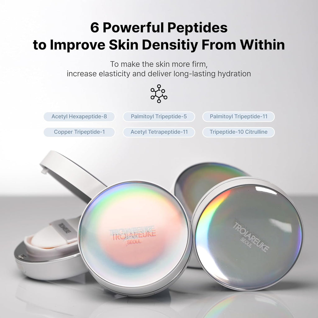 TROIAREUKE Seoul "Bridal" Cushion Foundation(#22, Yellow Beige), Korean Cushion Foundation, K-Beauty, Hydrating, Long-lasting, Lightweight, Natural Finish, Anti-Aging, Moisture, Whitening, SPF 50+