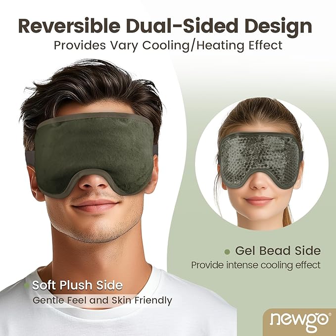 NEWGO Cooling Eye Mask for Puffy Eyes, Cold Eye Mask Eye Ice Pack for After Eyes Surgery, Tension Stress Relief, Itchy Eyes, Headaches, Dark Circles - Army Green