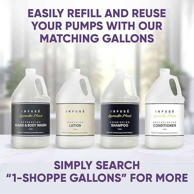 1-Shoppe Infuse Lavender Mint Spa Collection Amenities Set | 10.14 oz Pumps | Shampoo, Conditioner, Hand/Body Wash, Lotion