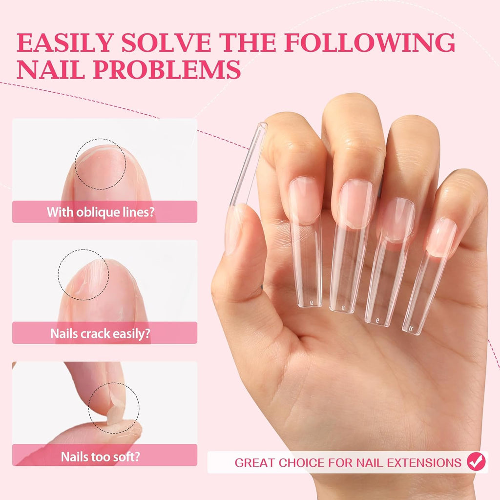 UNA GELLA Extra Long Tapered Sqaure Nail Tips Full Cover 504pcs No C Curve Clear Gel Nail Tips XXL Long Straight Nails Tips Acrylic Nails Square Gel Nails for DIY Nail Art 12 Sizes