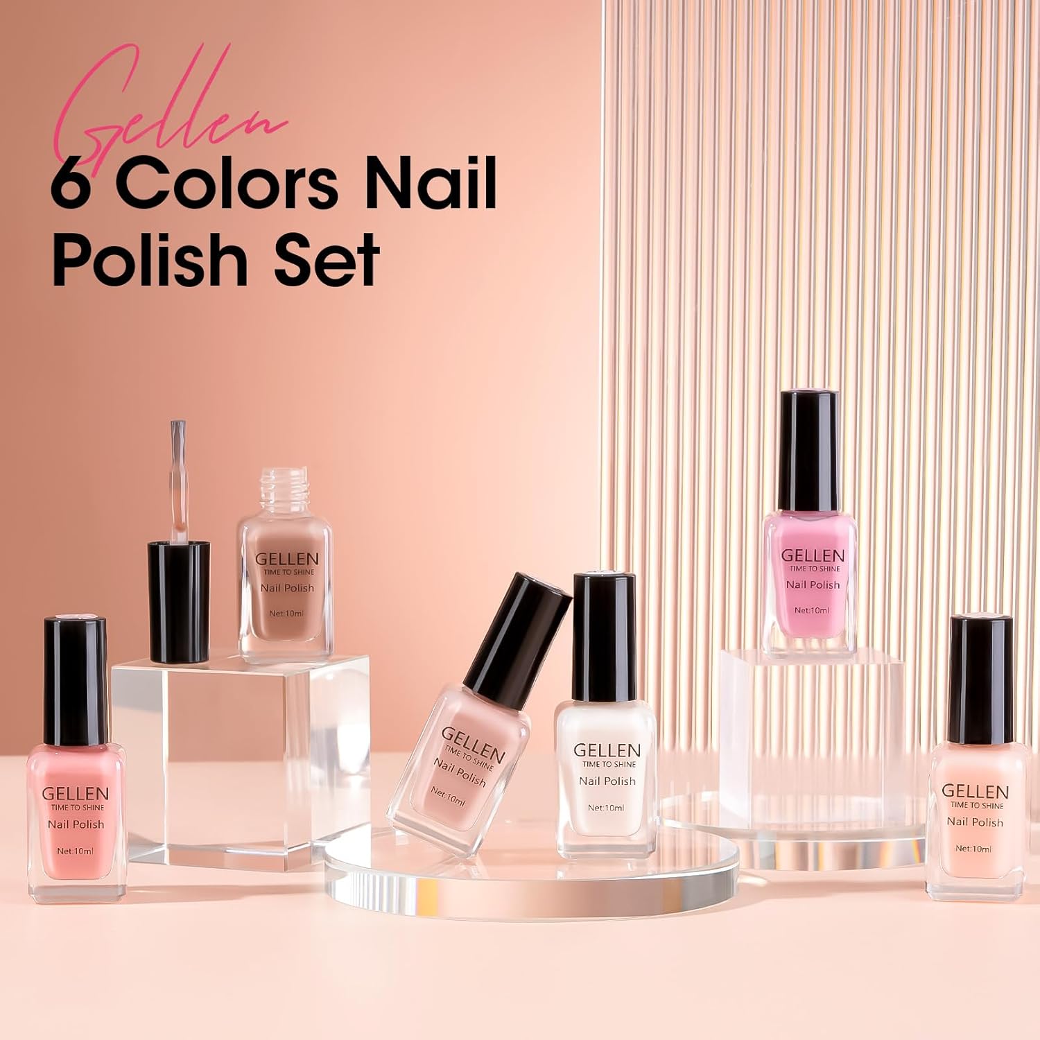 GELLEN Sheer Nude Jelly Nail Polish Not UV Gel, Neutual Regular Nail Polish, Translucent Nude Pink Milky White 6 Colors Set for Acrylic Natural Nails Home Salon, Quick Air Dry, Hema Free, Non-toxic