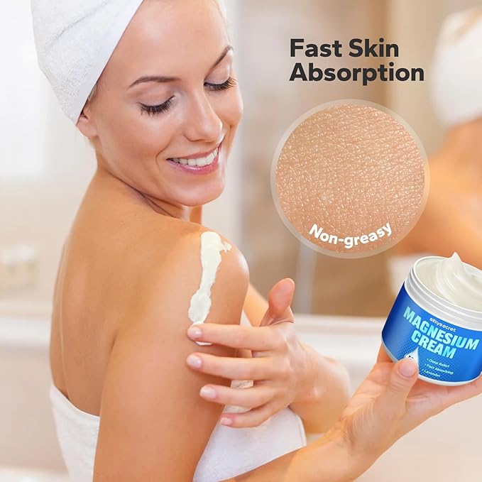 Magnesium Cream (4 Oz), Nighttime Magnesium Cream, Relief and Relaxation with Lavender Scent, Calming Magnesium Body Butter for All Skin Types