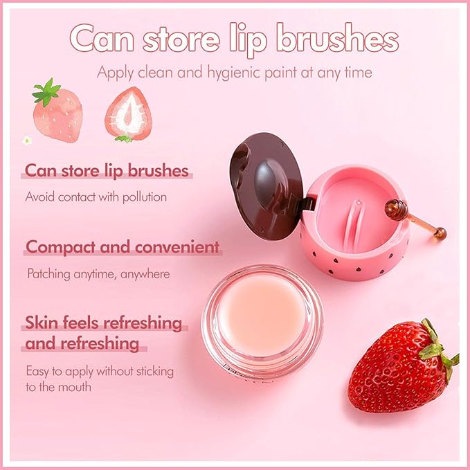 4 PCS Bee Lip Balm Lip Mask Honey Pot, Strawberry Cherry Coconut Mint Moisturizing Sleeping Lip Mask Overnight with Sticks, Lip Balm Exfoliating Prevention Dry and Crack Lip Scrubs