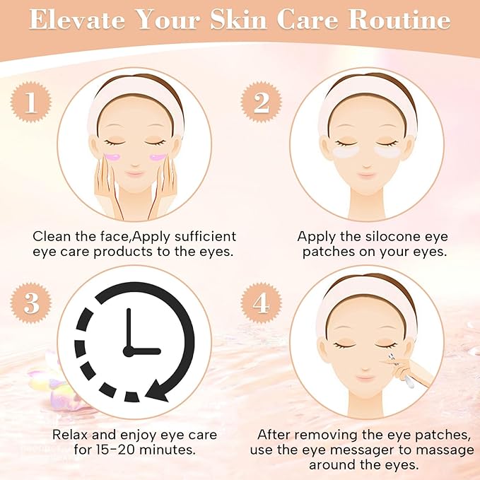 Under Eye Patches Silicone - 2 Pcs Reusable, eye Patches Plump Fine Lines & Wrinkles with Metal Eye Cream Applicator, Tin Case Christmas Gift