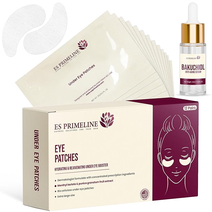 Under Eye Patches Booster Pomegranate &10ml Serum –12 Pairs for Puffy Eyes Dark Circles Eye Bags Anti-Wrinkle Collagen Retinol Anti Aging Hydrating Birthday Gift
