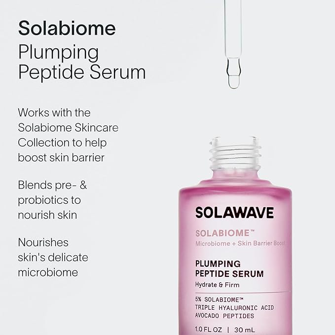 Solawave Plumping Peptide Lifting Serum with Triple Hyaluronic Acid, Probiotics, Avocado Vegan Peptides for Collagen and Radiant Complexion - Anti-Aging Preventative for All Skin Types (1 FL OZ)