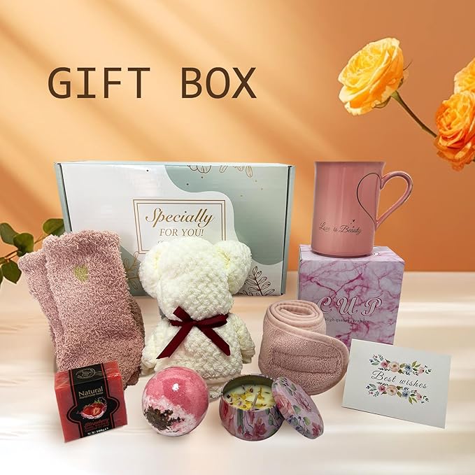 Spa Gift Baskets for Women, Luxury Self Care Relaxation Birthday Gifts for Women, Get Well Soon Gifts for Friend, Scented Bath Gift Box for Christmas,Thanksgiving,Valentine's Day