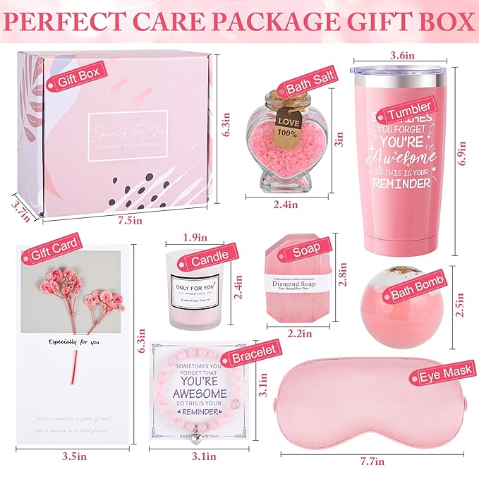 FRAMICS Spa Gifts for Women, Relaxing Spa Gift Baskets for Women, Bath Sets for Women Gift, Relaxing Gifts for Mom, Wife, Sister, Friends, Teacher, Nurse, Valentine's Day, Mother's Day, 8-Piece, Pink