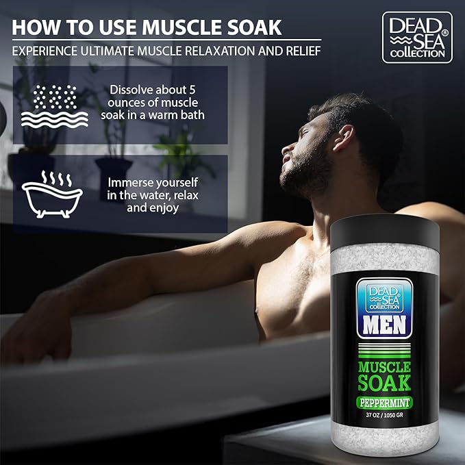 Dead Sea Collection Bath Salts for Men with Peppermint Oil - Muscle Recovery Bath Soak – Mens Pure Dead Sea Salt for Soothing and Relaxing – 37 Oz