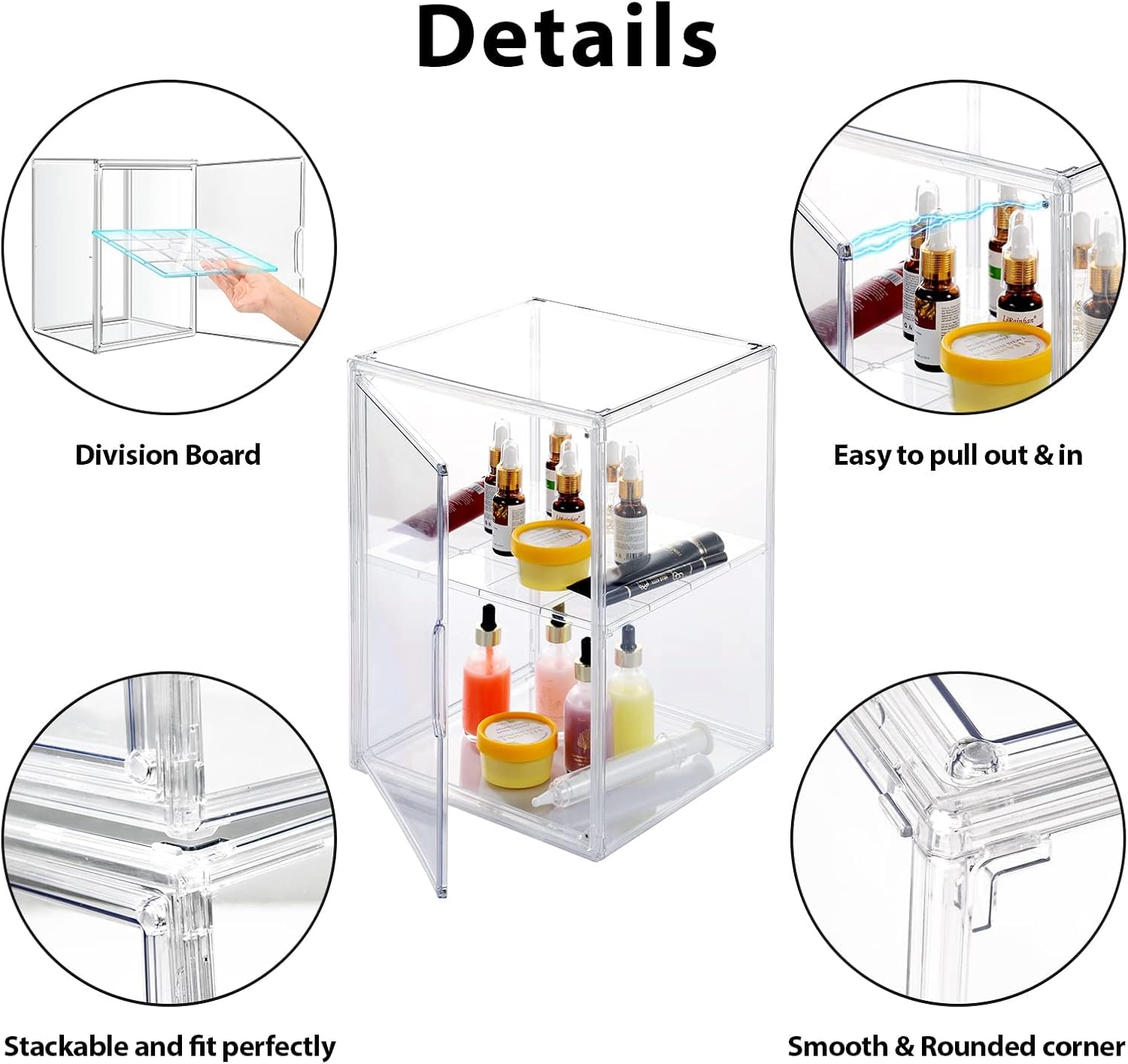 2Pack Makeup Organizer Storage, Large Capactiy Acrylic Bathroom Organizer, Clear Cosmetics Organizer Bins with Division Board for Vanity, Skincare, Countertop Storage and Display Case