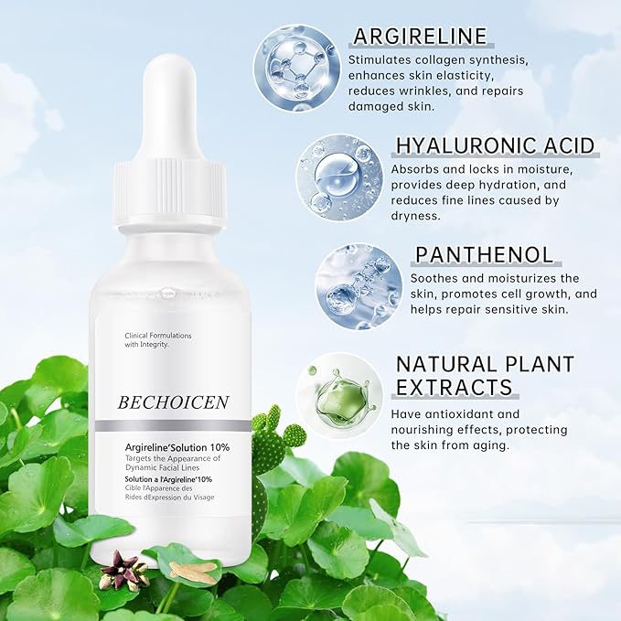Anti Aging Argireline Solution 10%,Anti Wrinkle Hydrating Argireline Serum with Centella & Hyaluronic Acid for Skin Barrier Repair,30ml Peptides Serum for Face Reduce Fine Lines