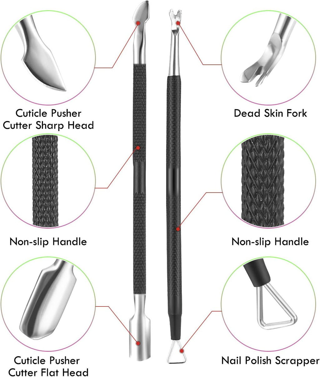 Cuticle Trimmer Cuticle Remover with Cuticle Pusher, XUNXMAS Professional Stainless Steel Durable Pedicure Manicure Tools Cutter Nipper Scissor Clipper for Fingernails and Toenails Dead Skin Black