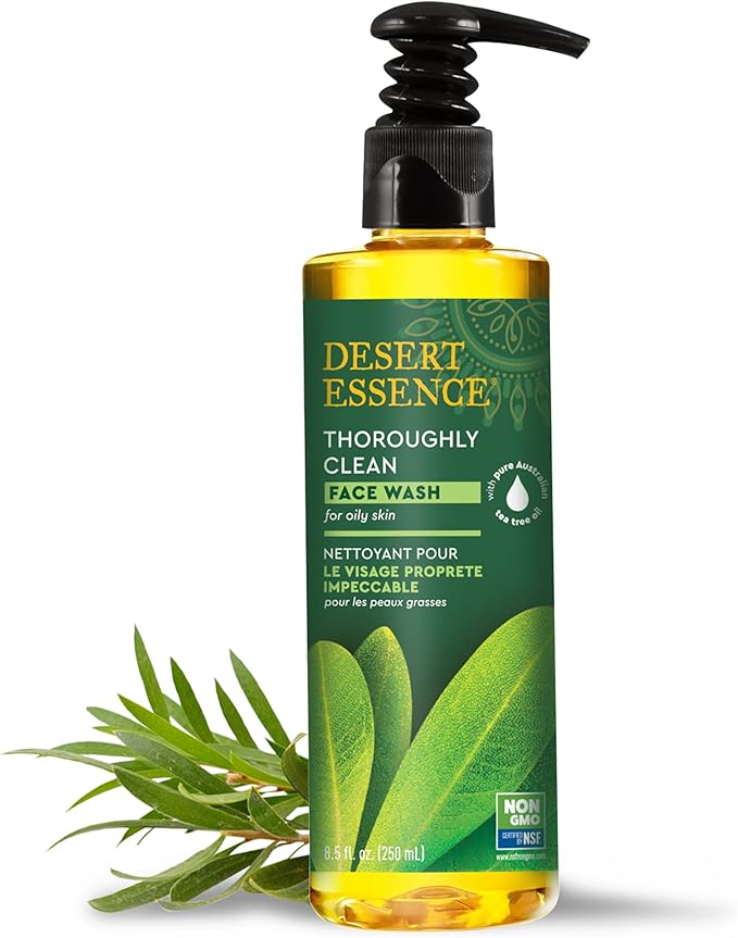Desert Essence Thoroughly Clean Face Wash - Original - 8.5 Fl Oz - Pack of 2 - Tea Tree Oil - For Soft Radiant Skin - Gentle Cleanser - Extracts Of Goldenseal, Awapuhi, & Chamomile Essential Oils