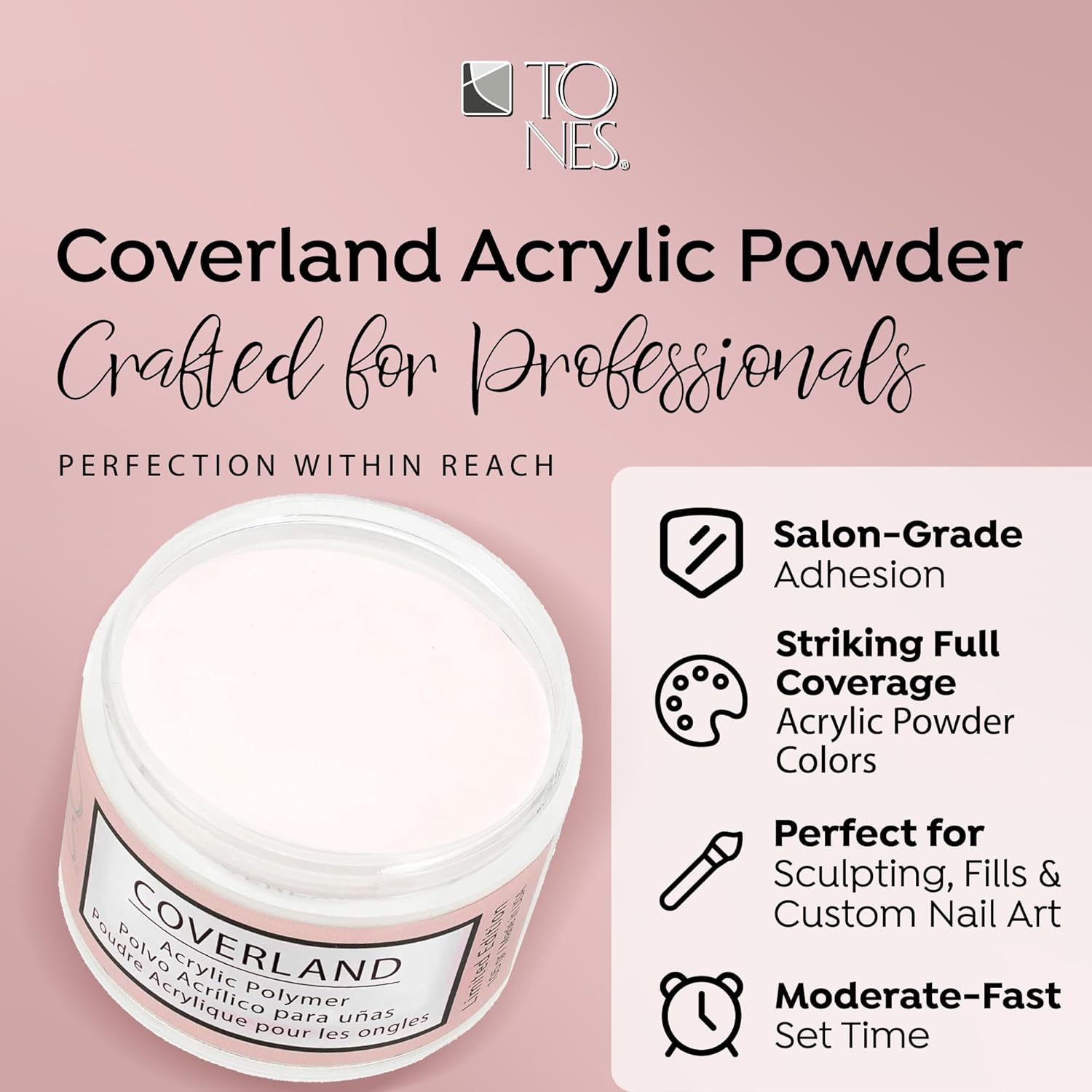 TONES Coverland Acrylic Powder | Perfect White | 3.5Oz | Limited Edition | Professional Nail Enhancement | Strong - Long Lasting Formula | Bubble Free Finish