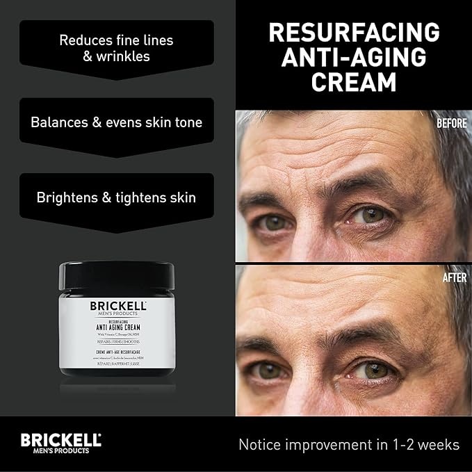 Brickell Men's Products Resurfacing Anti-Aging Face Cream For Men, Natural and Organic Face Moisturizer, Vitamin C Cream For Wrinkles, 2 Ounce, Unscented