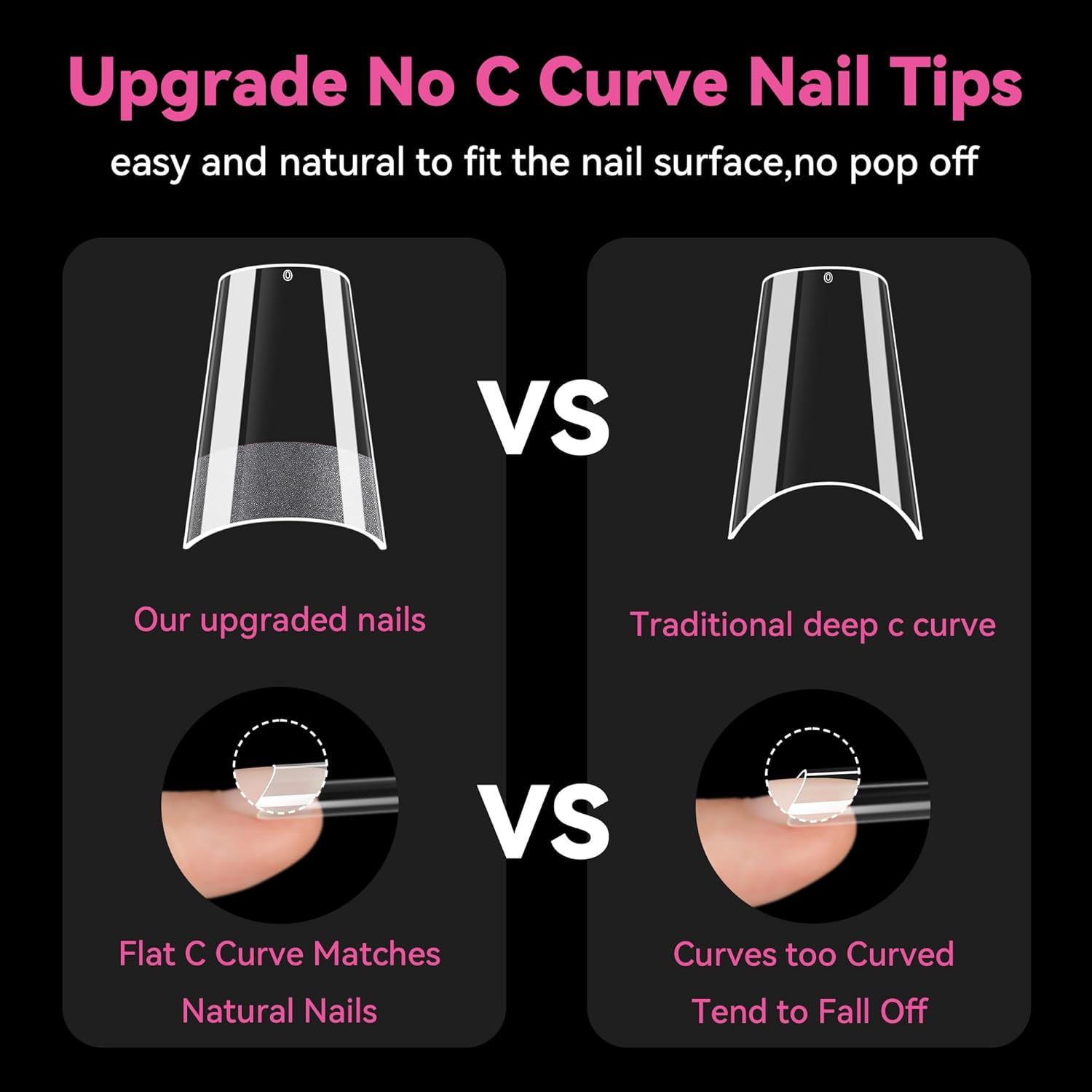 UNA GELLA No C Curve Medium Square Nail Tips 504 Pcs Half Cover Square Gel Nail Tips Pre-file Half Matte Straight Nails Tips Clear Fake Nails For Nail Extension Home DIY Salon with Box