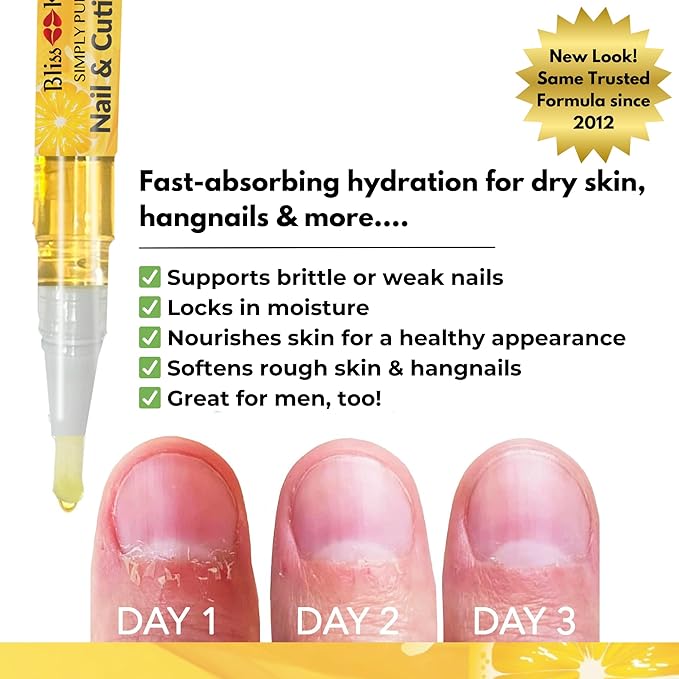 Bliss Kiss | Crisp Fragrance 4 Nail Oil Cuticle Pens w/Vitamin E & Jojoba⏤Nail Strengthener Nail Growth Treatment for Brittle Peeling Breaking Thin Nails