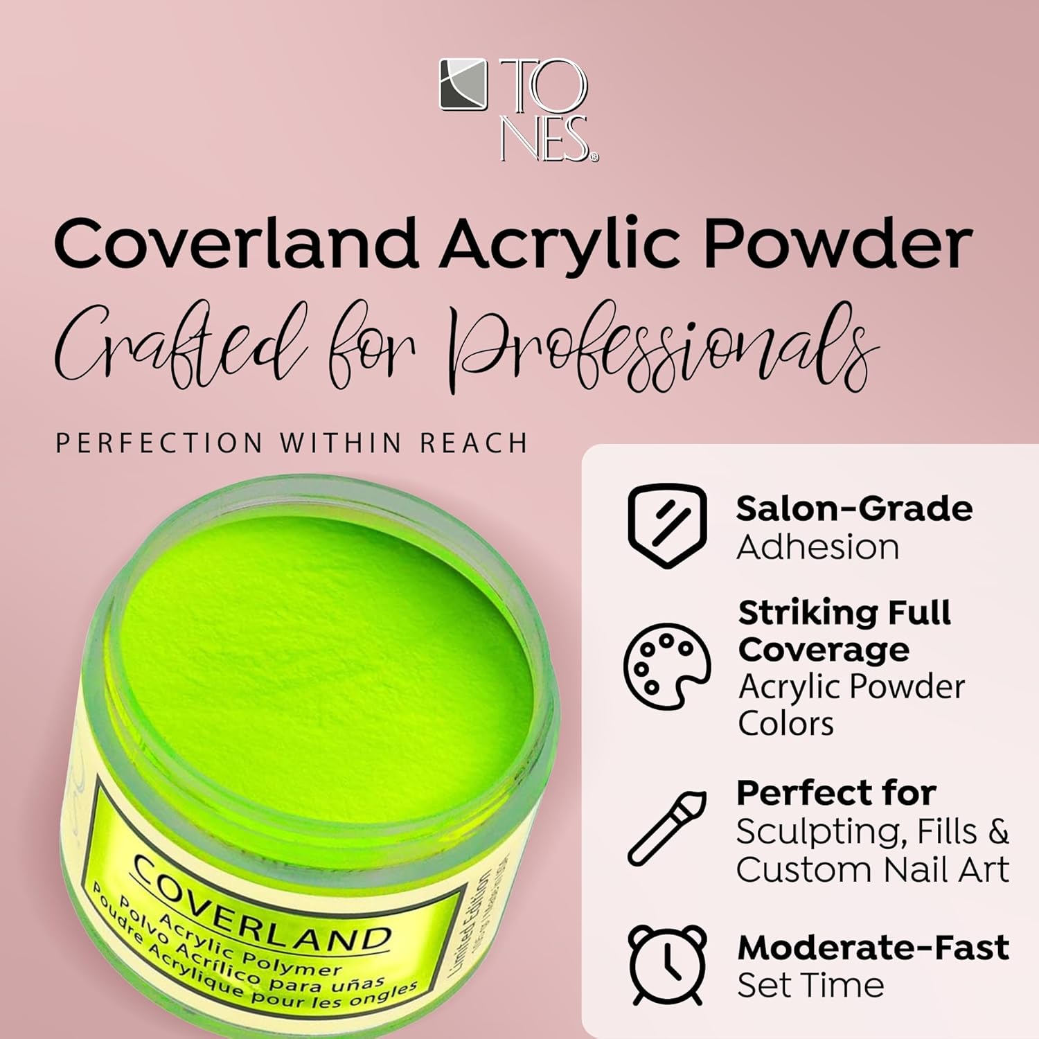 Tones Coverland Acrylic Nail Powder "High Street" - Limited Edition Acrylic Powder for Nail Design, Sculpting, and Masking Nail Bed Imperfections - Professional Acrylic Nail Supplies - (1.5 Oz)