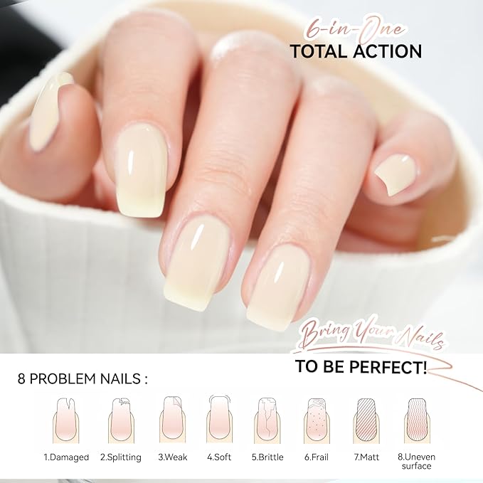 Nail Polish Strengthener and Growth Treatment: Apricot 15ml Gelike EC 6 in 1 Natural Nail Hardener Extra Strong and Growth - Long Lasting Nail Repair for Damaged Nails - For Daily Work Home Salon