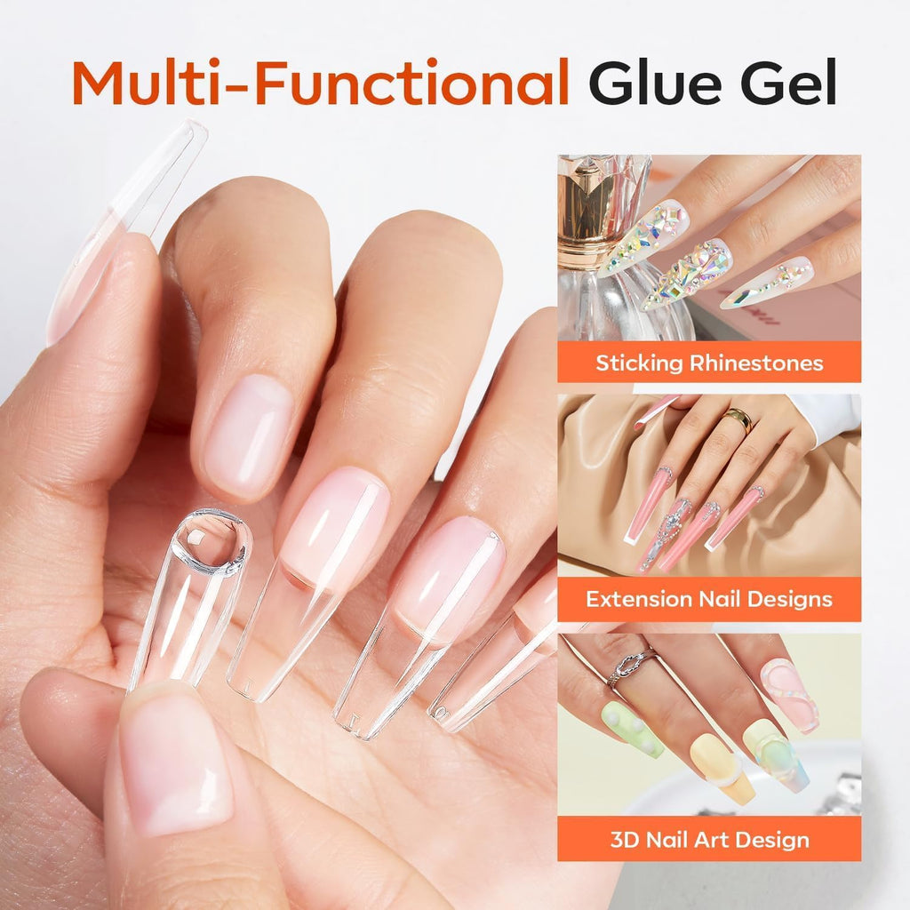 modelones Solid Nail Glue Gel, 30g Glue Gel on Nails for Clear Tips Super Strong Adhesive for Acrylic Extensions Press On Fake Tips U V Curing Needed Professional Adhesive