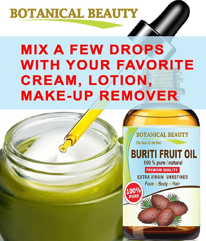 Botanical Beauty Brazilian BURITI FRUIT OIL 100% Pure Natural Virgin Unrefined Cold Pressed Carrier Oil Undiluted 0.33 fl.oz-10 ml for Face, Body, Hair, Lip, Nails