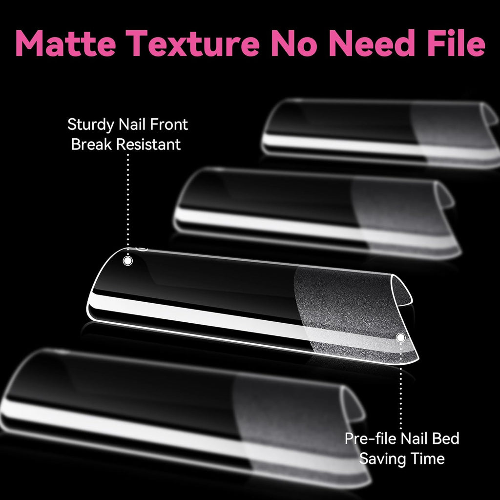 UNA GELLA No C Curve Medium Square Nail Tips 504 Pcs Half Cover Square Gel Nail Tips Pre-file Half Matte Straight Nails Tips Clear Fake Nails For Nail Extension Home DIY Salon with Box