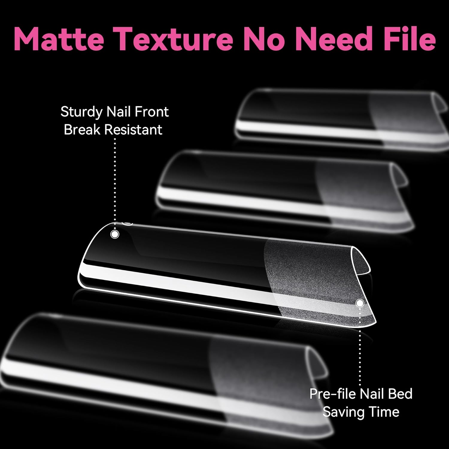 UNA GELLA No C Curve Medium Square Nail Tips 504 Pcs Half Cover Square Gel Nail Tips Pre-file Half Matte Straight Nails Tips Clear Fake Nails For Nail Extension Home DIY Salon with Box