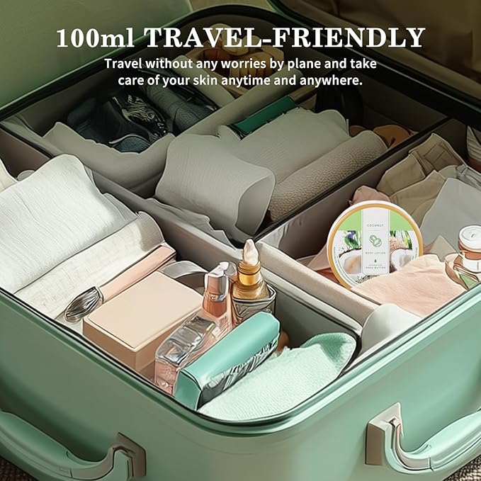 Princess Belle Coconut Body Lotion, Travel Size Body Lotion for Women and Men Dry Skin, Deep Moisturizing and Hydrating with Natural Shea Butter, Smell Good, 100ml(3.4floz)