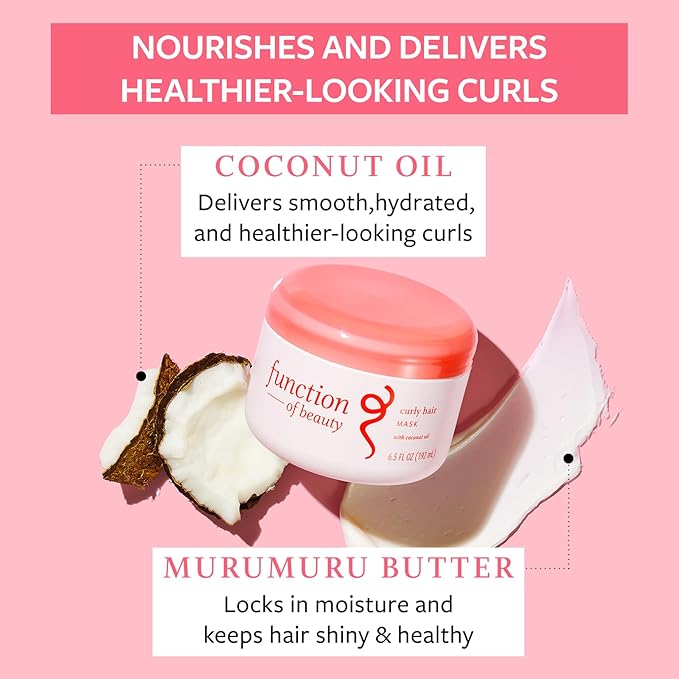FUNCTION OF BEAUTY Hair Mask for Curly Hair, 6.5 oz Each (2-Pack) - Deep Conditioning Formula With Coconut Oil and Shea Butter for Smooth, Hydrated, Healthier Looking Curls