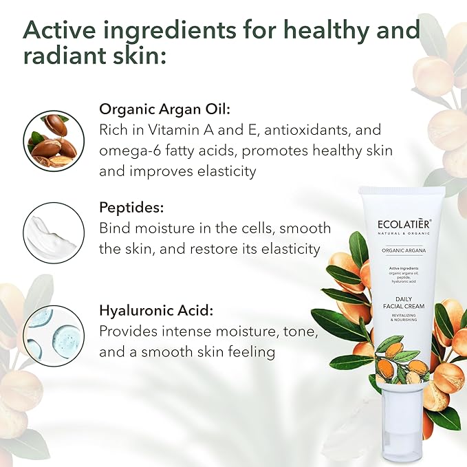 Shower Oil, Facial Foam Cleanser & Daily Facial Cream - Revitalizing & Nourishing Organic Argana Bundle - Hydrating, Anti-Aging & Skin Elasticity Boost Care Set