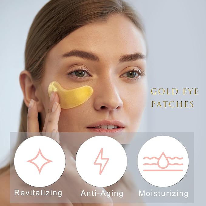 Gold Eye Patches for Puffy Eyes(20 Pairs),24K Eye Masks for Dark Circles and Puffiness Wrinkles,Eye Patches for Puffy Eyes and Dark Circles with Centella Asiatica Under Eye Patches for Women