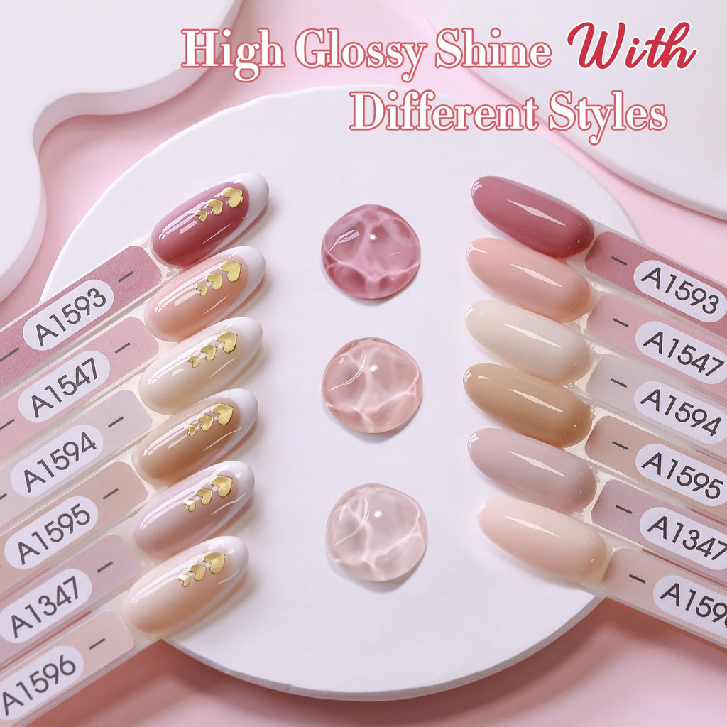 Double Rhythm 6 Pcs 15 ML Gel Polish Set Same Color Same Bottle Soak Off Gel Polish Kit Nail Art Manicure Salon DIY at Home for Women (Light Dark Nude Beige Cream Pink-T6-18)