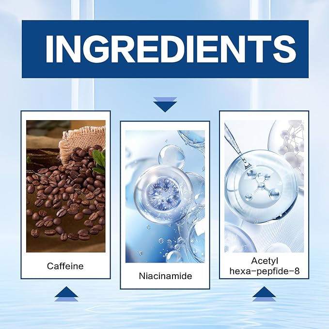 Caffeine Eye Serum for Dark Circles, 3 PCS Under Eye Ice Roller Serum for Anti Aging, Puffiness, Fine Lines, Wrinkles, Care Under Bags Eyes Cream with 360°Massage Roller-Ball