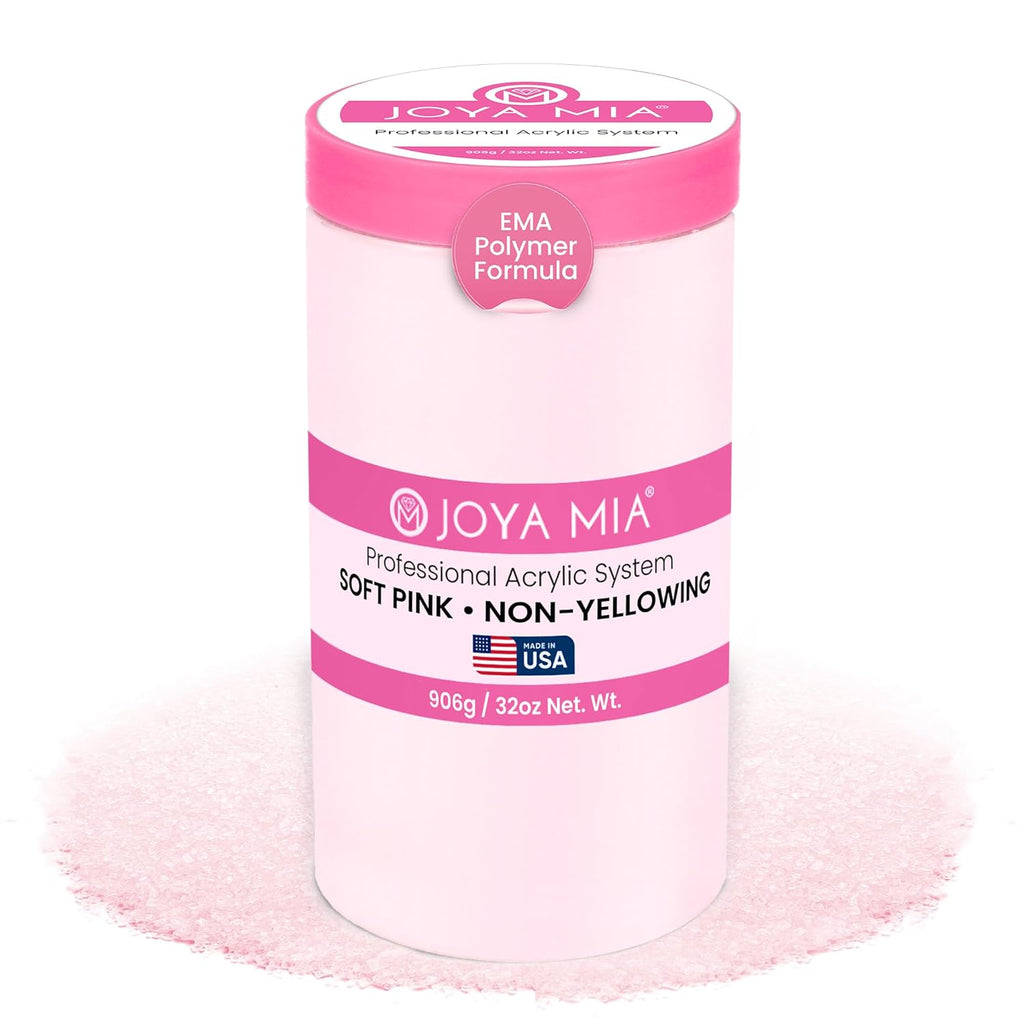 Joya Mia Acrylic Powder for Nails, MMA-Free, Super Adhesion Professional Powder for Flawless & Long-Lasting Nail Enhancements, Easy Application, Vibrant & Stunning Colors - Soft Pink, 32 oz