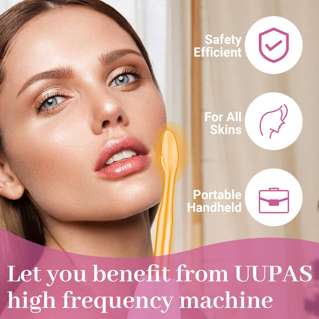 High Frequency Facial Wand - UUPAS Portable Handheld High Frequency Facial Skin Machine with 4 Pcs Orange Glass Tubes