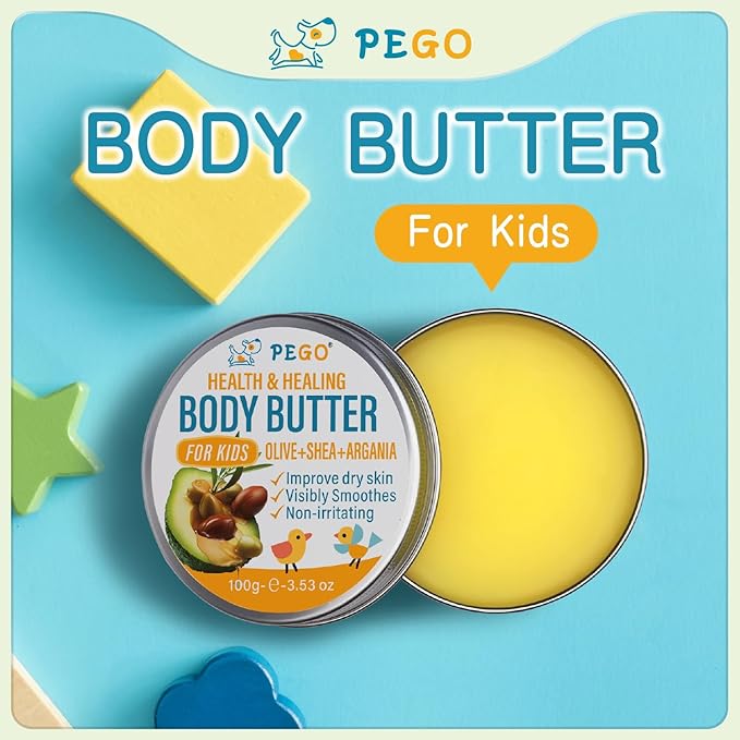 AOAO Body Butter for Kids - Prevents Cracked Skin Cream, Nourishing Moisturizing Kids Body Lotion - Shea Butter & Vitamin E Rich Formula, Paraben, Phenoxyethanol Free, 3.53 Oz/100g
