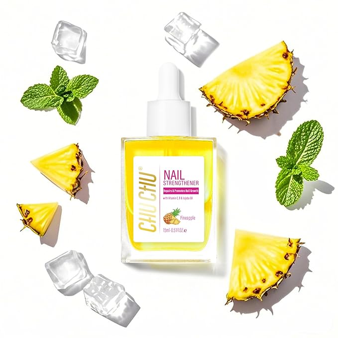 CHUCHU Nail Strengthener - Pineapple Scent Nail Repair Growth Moisturizing Treatment - Natural Jojoba Vitamin B & E Cuticle Oil for Dry Cracked Nails