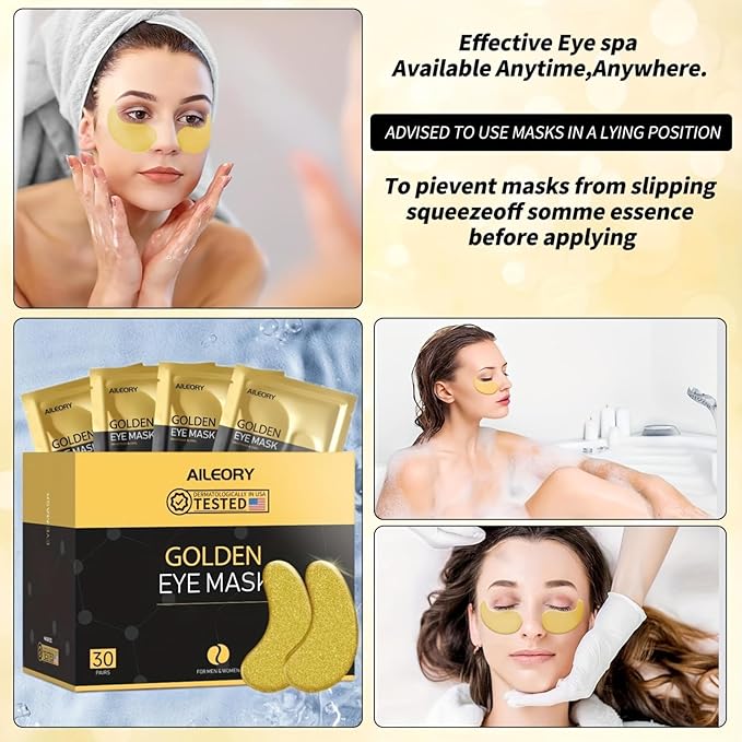Under Eye Patches (30 Pairs) – 24K Gold Collagen Eye Masks for Puffy Eyes, Dark Circles, Bags, and Wrinkles – Soothes, Smooths, and Revitalizes Tired Skin