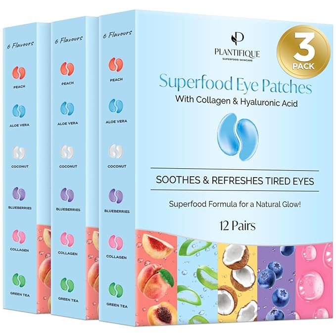 PLANTIFIQUE Superfood Under Eye Patches – 36 Pairs with Hyaluronic Acid for Dark Circles & Puffy Eyes – Anti-Aging Skincare Gel Mask, Gift for Women & Men