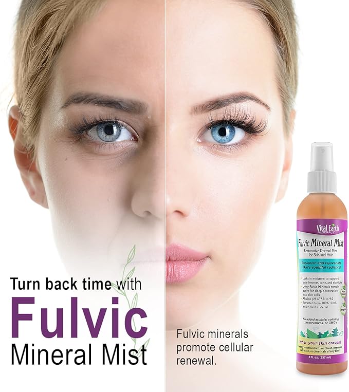 Vital Earth Minerals Fulvic Mineral Facial Mist for Skin Care & Hair - Hydrating Face Spray, Cellular Renewal & Repair, Hydrating Mist with Antioxidants, Fulvic Acid in Pure Water, 8 Fl Oz