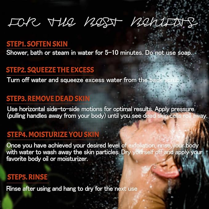 Evridwear Exfoliating Body Scrubber with Handles Back Washer Back Scrubber for Shower Bath Dry Skin Whole Body Deep Clean Men Women(Moderate)