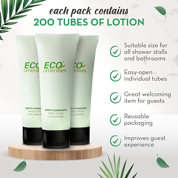 Eco Amenities Travel Size Lotion Bulk - 200 Pack, 30ml (1 fl oz) Tubes - Delight Guests with Refreshing Mini Hand Lotion Travel Size Toiletries - Individually Packed for AirBnBs, Hotels, Gyms, Spas