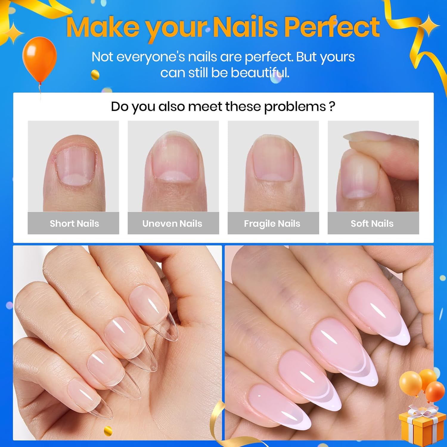 Beetles Medium Almond Nail Tips 576pcs 12 Sizes, Pre-Etched Soft Gel Nail Tips Half Matte Full Cover False Nail Tips Clear Acrylic Nails Glue on Nails DIY Nail Extension Gift for Women