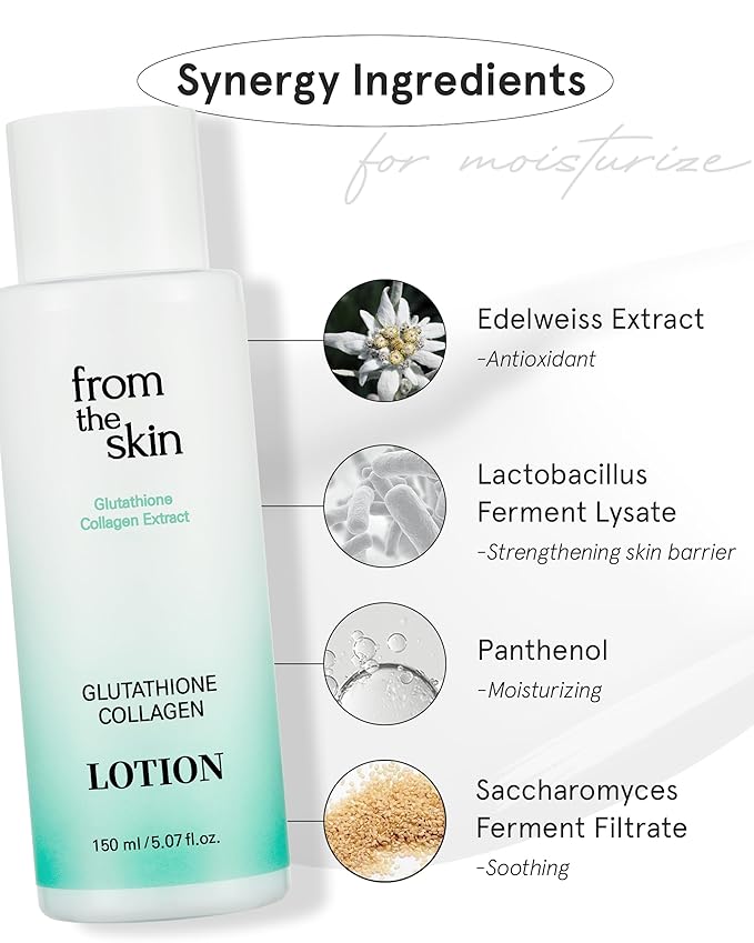 Glutathione Collagen Lotion - Intense Hydration and Firming for Dry Skin, Radiance Boost, Fast-Absorbing, Non-Greasy with Panthenol & Lactobacillus Extract, 5.3 fl.oz.